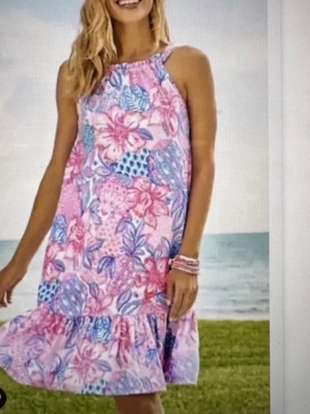 EUC Lilly Pulitzer $118 Saira Halter Dress in Pink Isle Snappy Turtle, Medium
